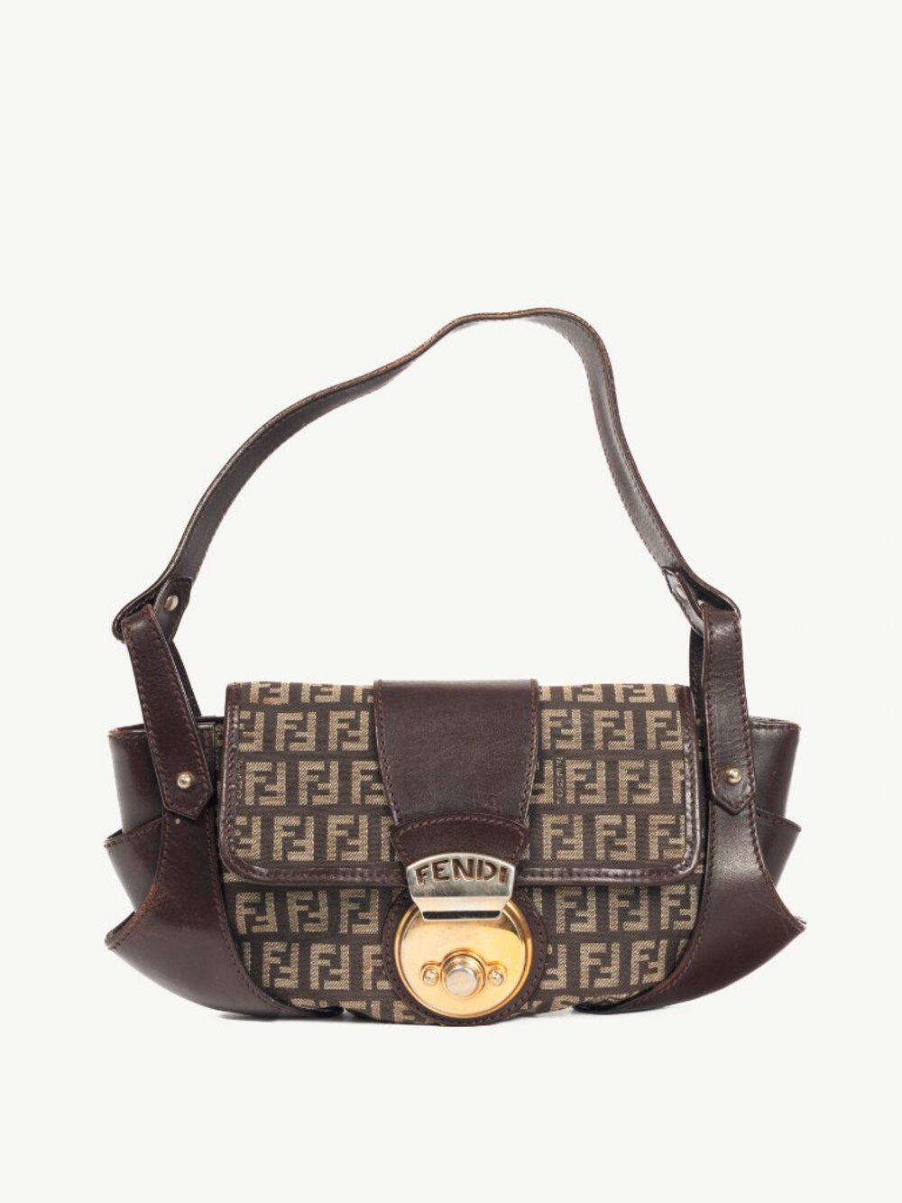 Fendi Borsa Tuc Brown Zucchino Canvas Leather-Trim Handbag